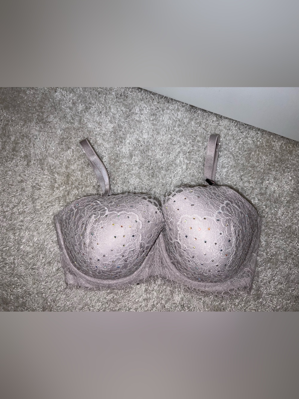 Victoria's Secret Dusty Pink Lace Bra with Rhinestone Accents